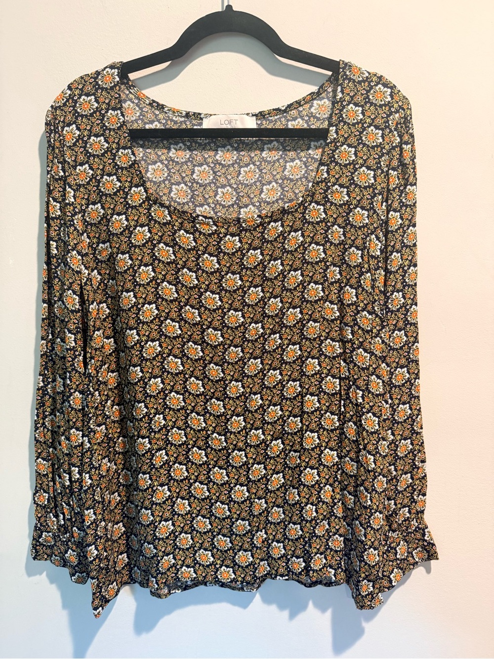 LOFT Floral Daisy Print Long Sleeve Blouse Size Large